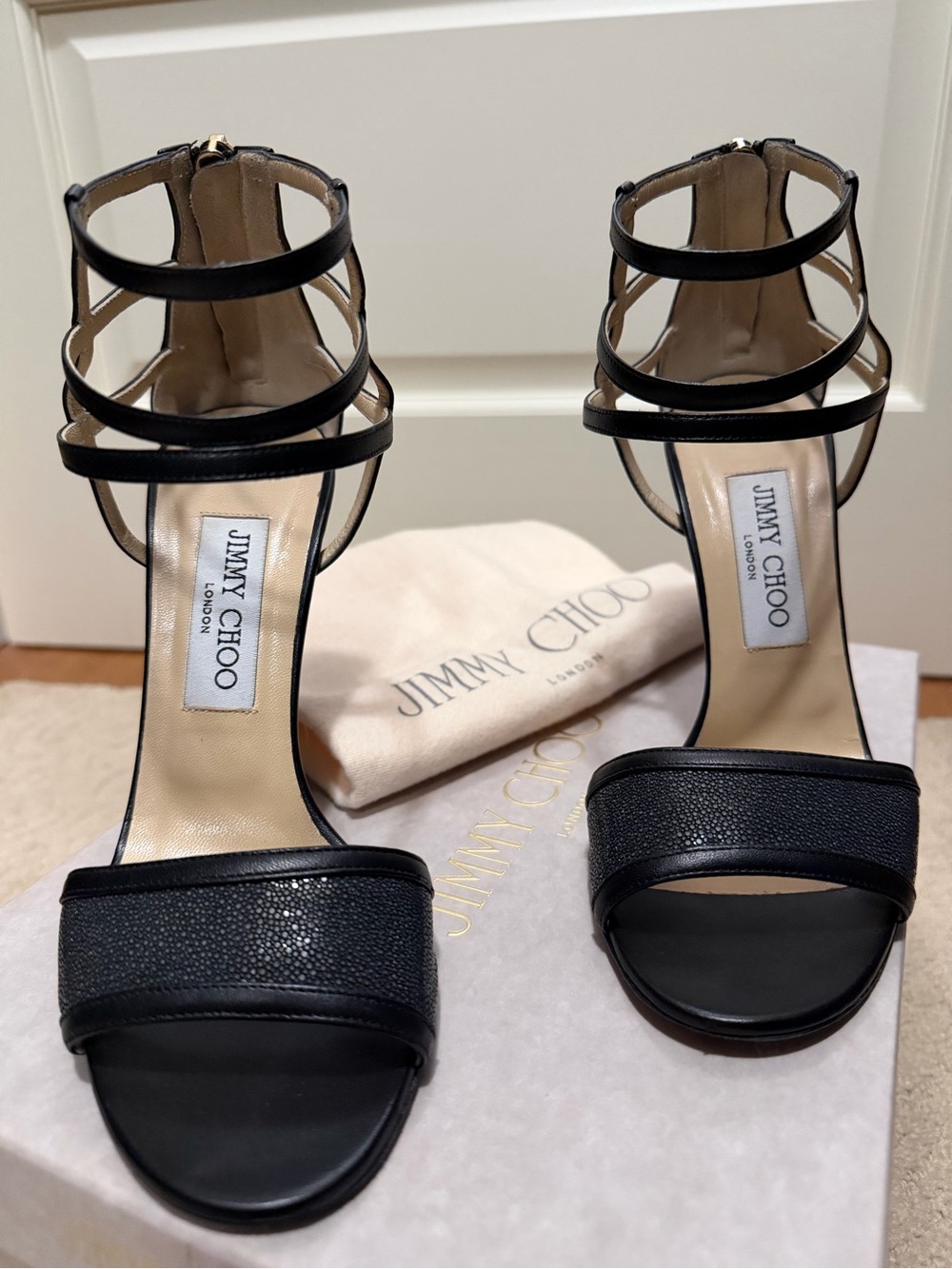 Jimmy Choo Black Multi-Strap Stiletto Sandals